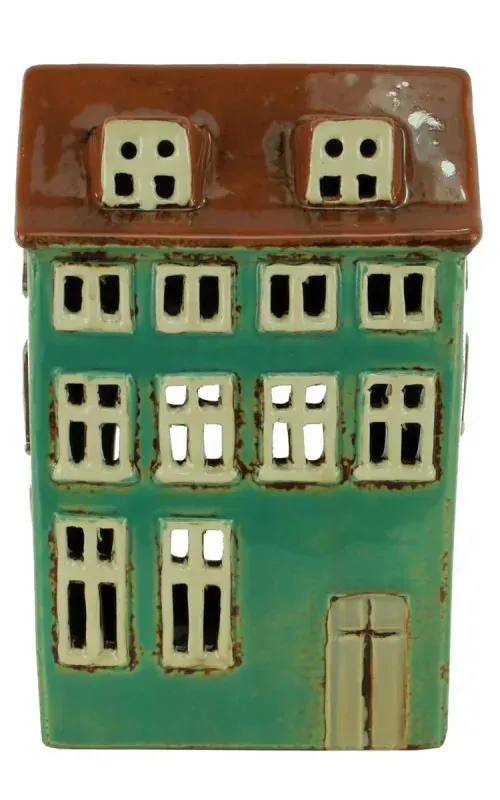 Windlicht, Haus, Keramik, türkis, 10,5x8x16cm Windlicht, Haus, Keramik, türkis, 10,5x8x16cm