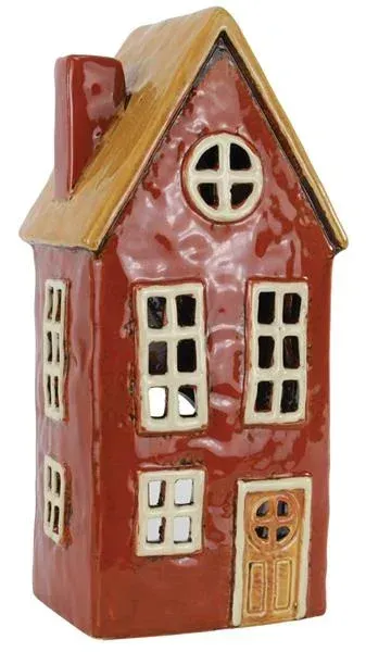 Windlicht, Haus, Keramik, orange m. gelbem Dach, 11x9,5x23cm Windlicht, Haus, Keramik, orange m. gelbem Dach, 11x9,5x23cm