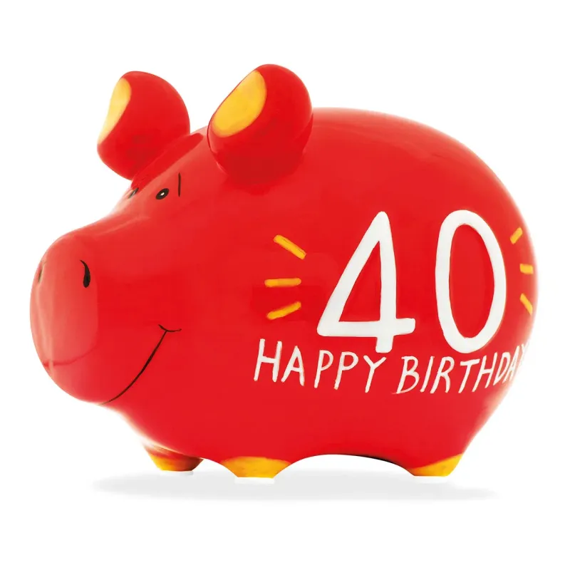 Geburtstag, Sparschwein Company Geburtstag, Sparschwein Company "40 Happy Birthday" aus Keramik, Rot (B/H/T) 12,5x9x9cm Kleinschwein" - Sparbüchse, Spardose