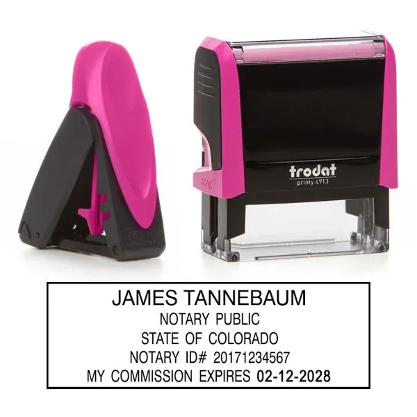 Colorado  Pink Notary Rectangle Stamp