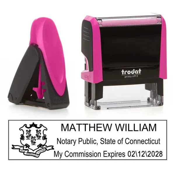 Connecticut Pink Notary Rectangle Stamp