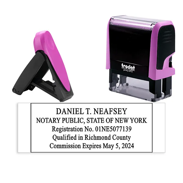 New York Pink Rectangle Notary Stamp