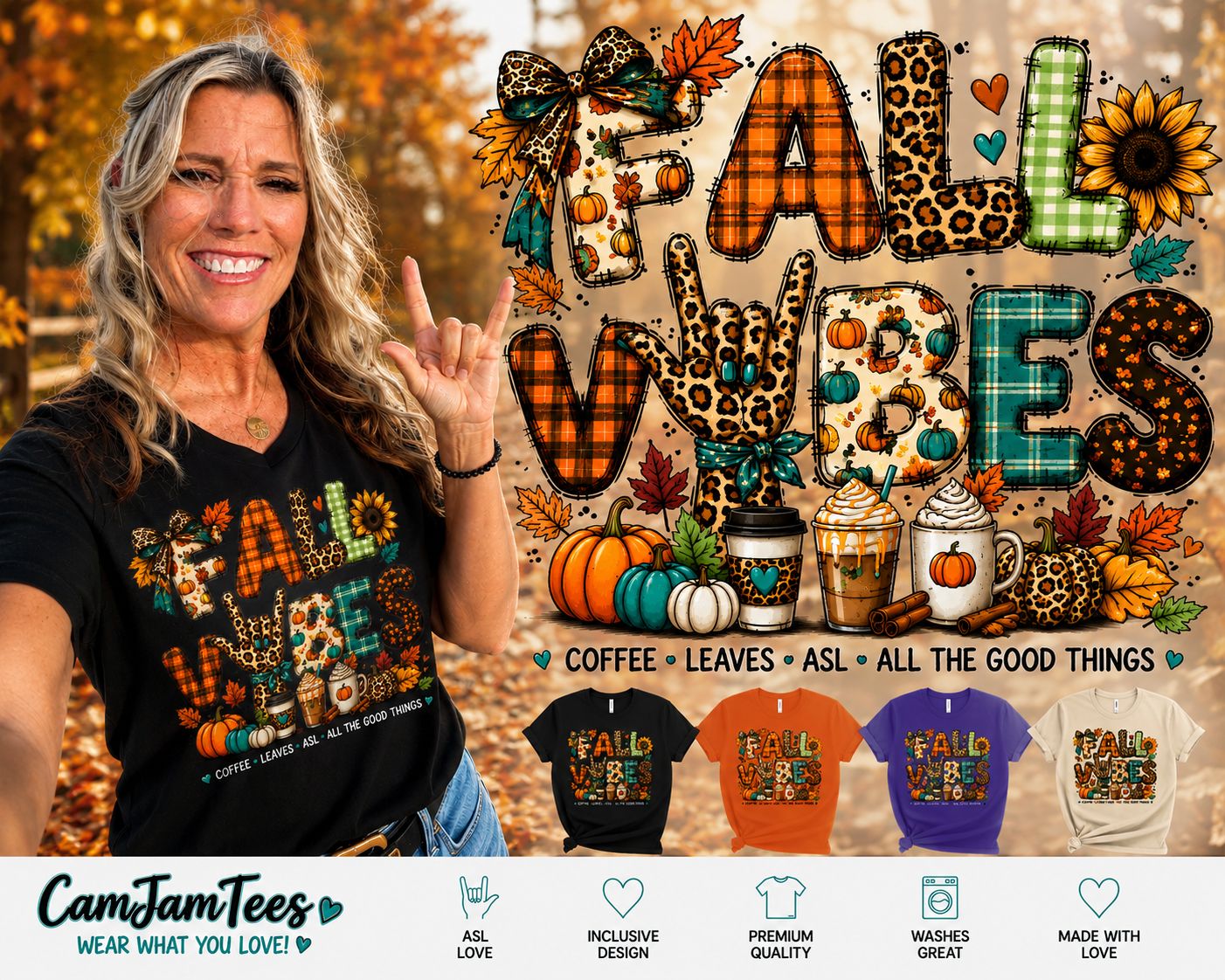 FALL VIBES-- ASL Fall Coffee T-Shirt (2XL-4XL)