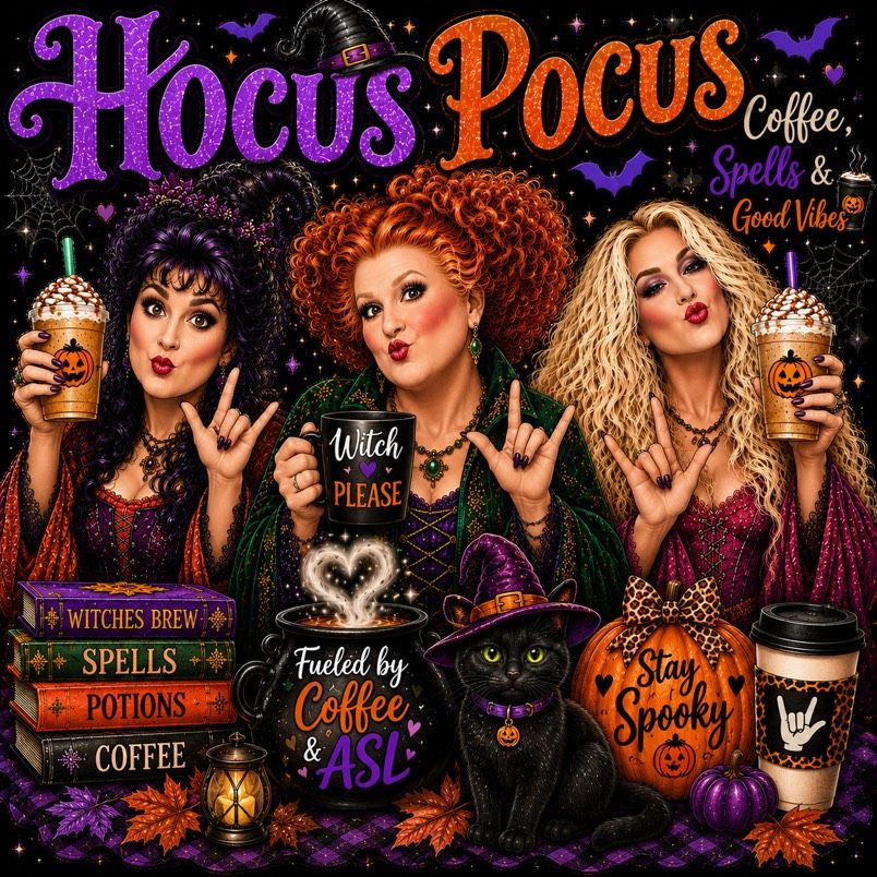 Hocus Pocus Coffee, Spells &amp; ASL Halloween T-shirt