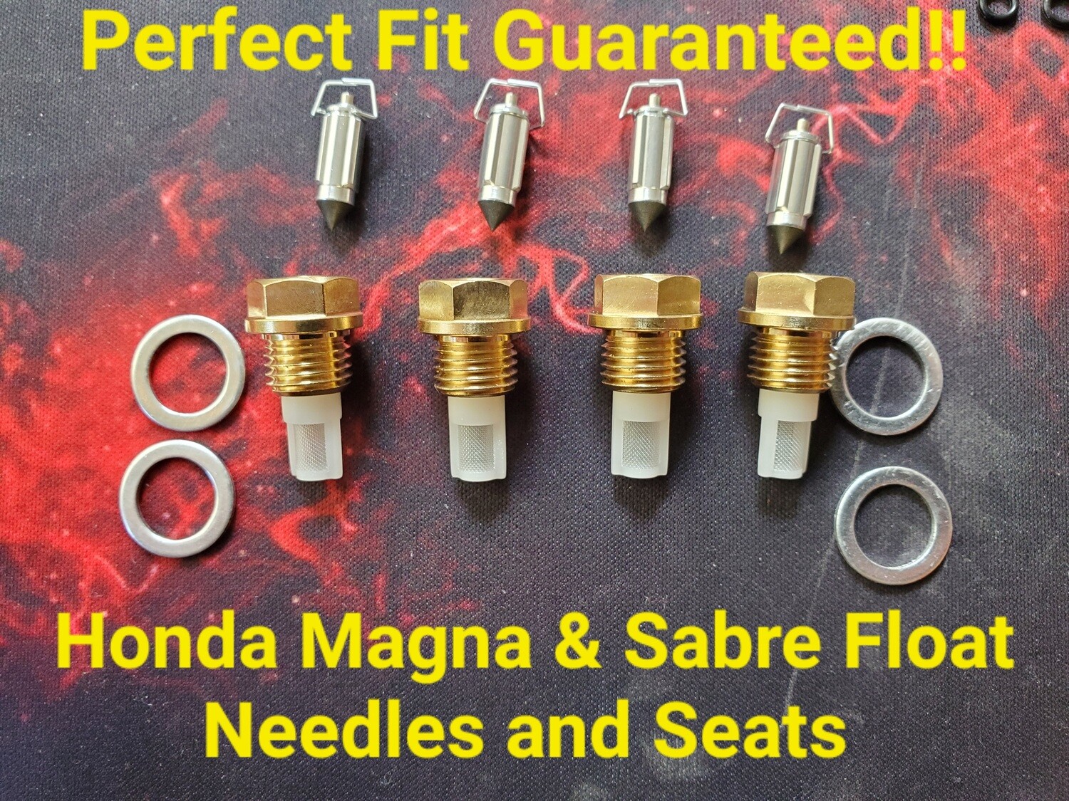 Honda Magna &amp; Sabre 4 PACK New Float Needles and Seats- Fit ALL YEARS 700 1100