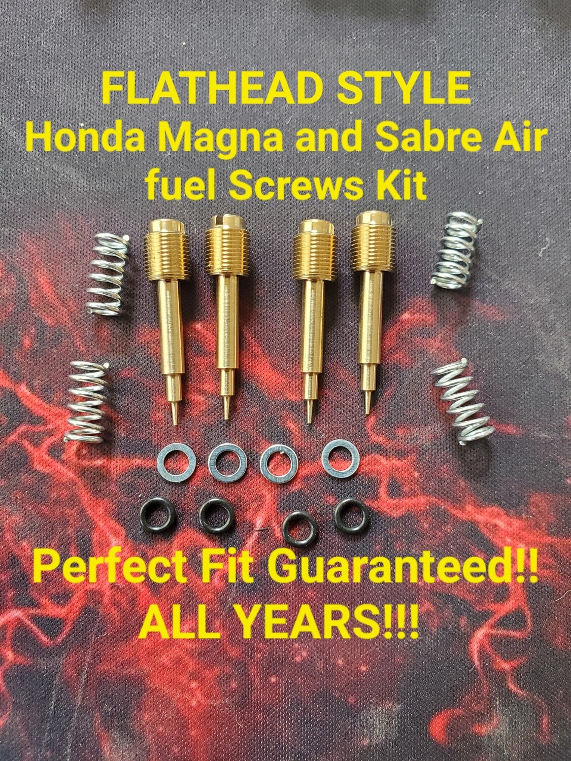 Honda Magna and Sabre 4 PACK New Air Fuel Screws Springs Washers and Orings UPDATED FLATHEAD STYLE 700 1100