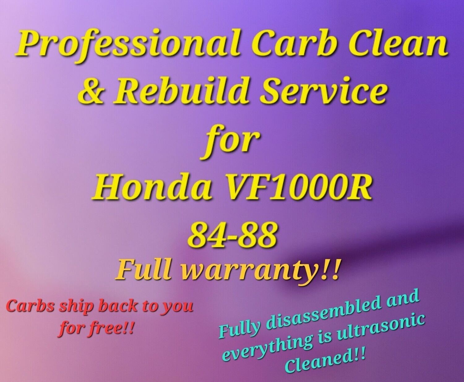 84-88 Honda VF1000R Interceptor Professional Carb clean &amp; Rebuild service