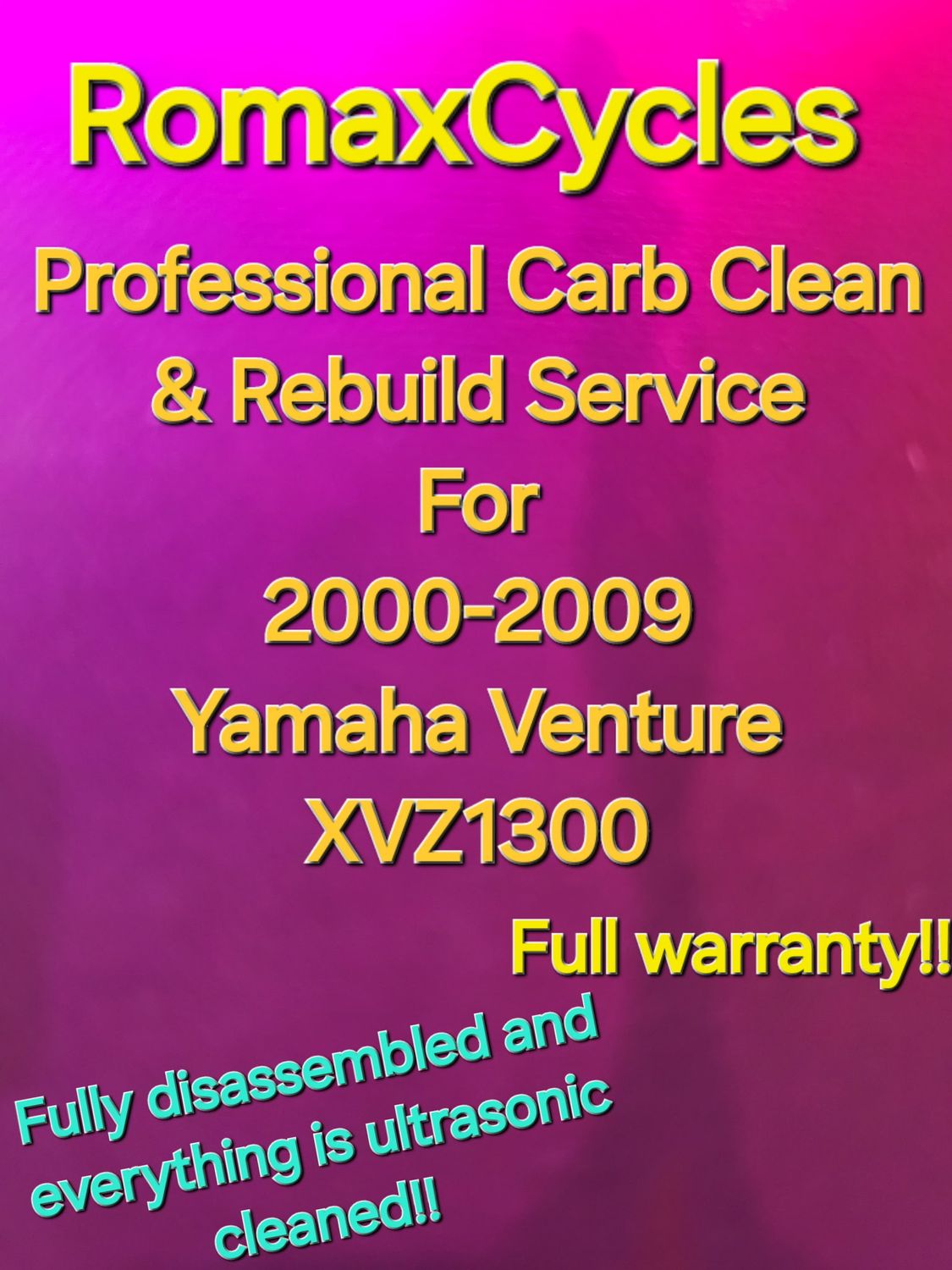 2000-2009 Yamaha Venture XVZ1300 Professional Carb Clean and Rebuild Service