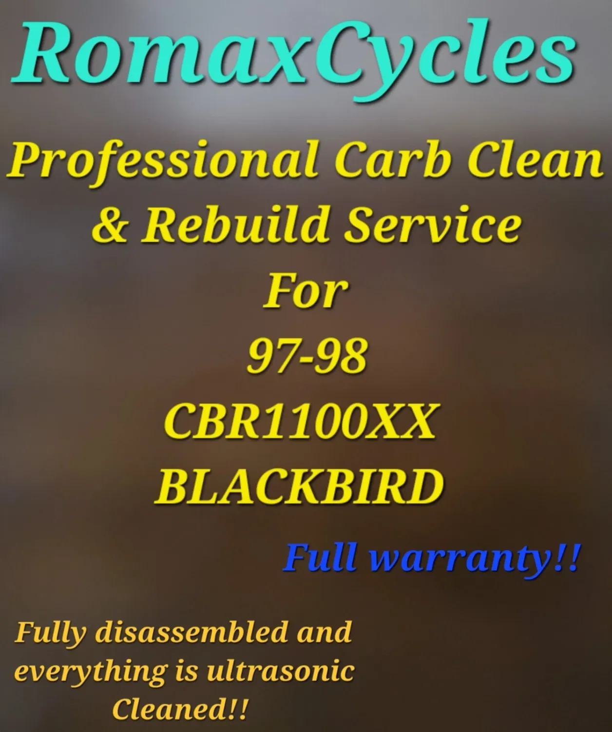 97-98 Honda CBR1100XX Blackbird Professional carb clean &amp; rebuild service