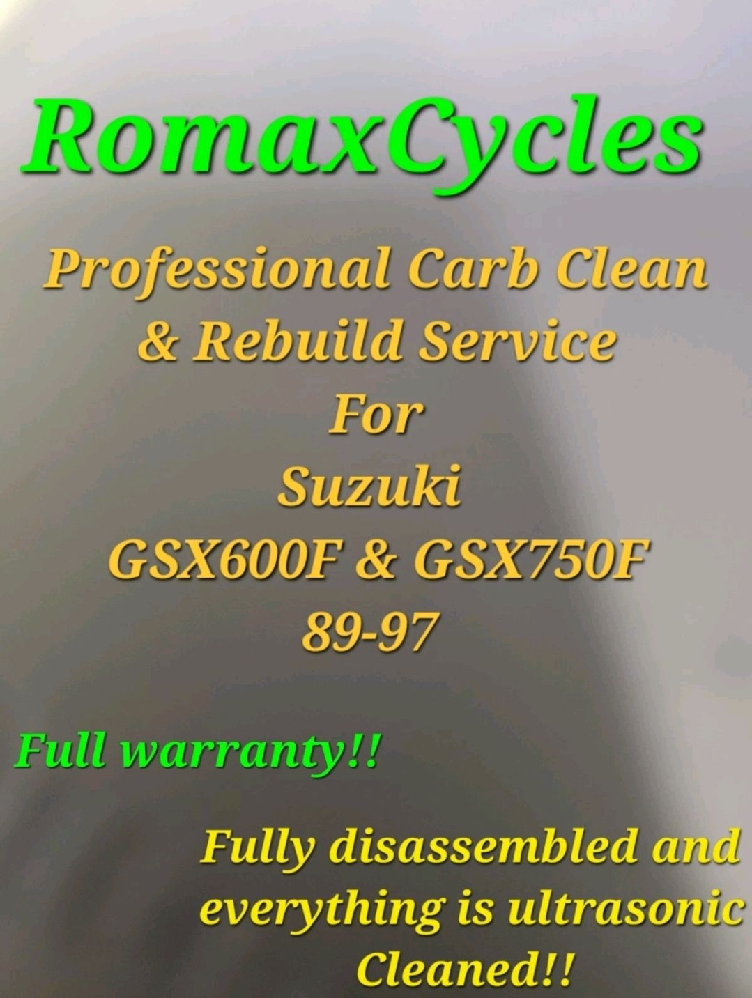 89-97 Suzuki GSX 600f &amp; 750F KATANA Professional Carb Clean &amp; Rebuild Service