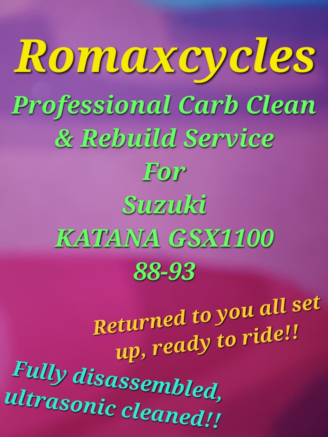 88-93 Suzuki GSX1000 KATANA Professional Carb Clean &amp; Rebuild Service