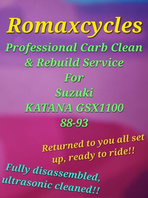 88-93 Suzuki GSX1000 KATANA Professional Carb Clean &amp; Rebuild Service