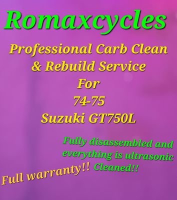 74-75 Suzuki GT750 Professional Carb Clean &amp; Rebuild Service