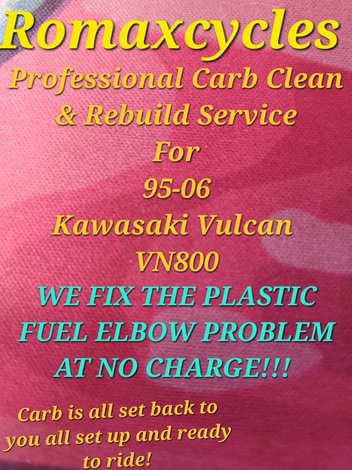 95-06 Kawasaki Vulcan VN800 Professional carb clean &amp; rebuild service WITH FUEL ELBOW FIX INCLUDED!!