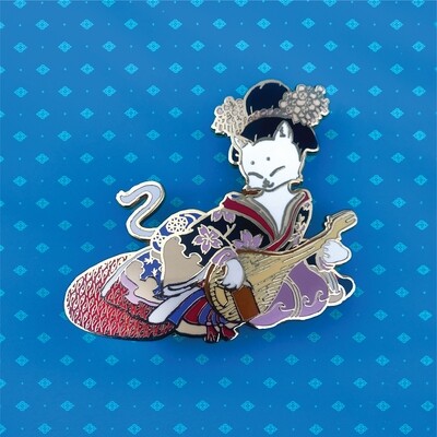 Japanese Geisha Cat Lapel Pin / Enamel Pins/ 6.5cm / Cats of the Floating World
