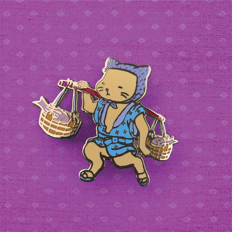 Fish Vendor  Cat Lapel Pin / Enamel Pins/6cm wide /