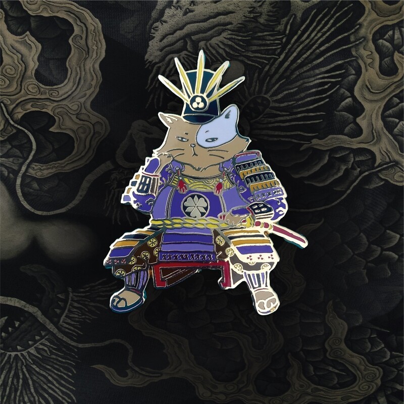 Japanese Samurai Cat Lapel Pin / Enamel Pins/ 3cm / Cats of the Floating World