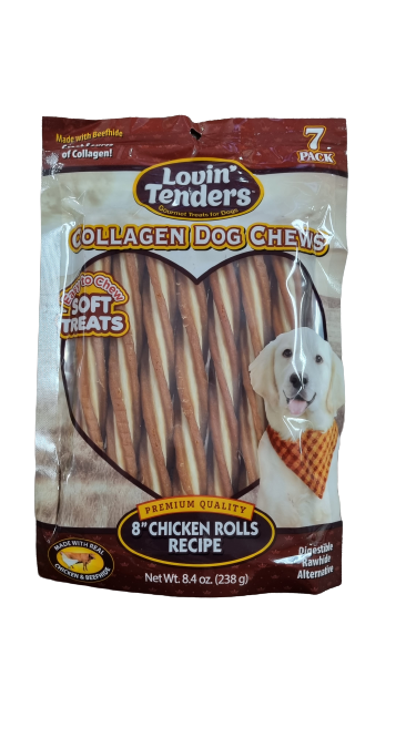 Lovin' Tenders Collagen Dog Chews 8" Chicken Rolls 7 pack