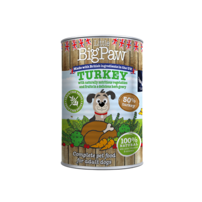 Little Big Paw Turkey Cans with Broccoli, Carrots and Cranberries in a Rich Herb Gravy 390g