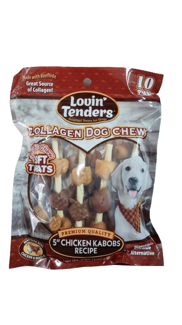 Lovin&#39; Tenders Collagen Dog Chews 5&quot; Chicken Kabobs 10 pack