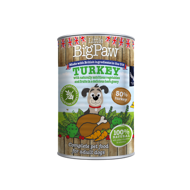 Little Big Paw Turkey Cans with Broccoli, Carrots and Cranberries in a Rich Herb Gravy 390g