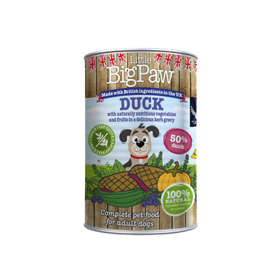 Little Big Paw Duck Cans with Blueberries, Courgettes and Pumpkin in a Rich Herb Gravy 390g