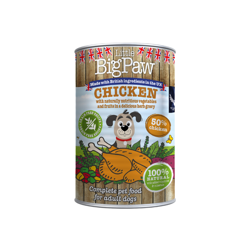 Little Big Paw Chicken Cans with Green Beans, Mixed Peppers and Sweet Potato in a Rich Herb Gravy 390g