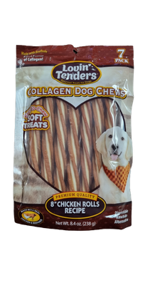 Lovin' Tenders Collagen Dog Chews 8" Chicken Rolls 7 pack