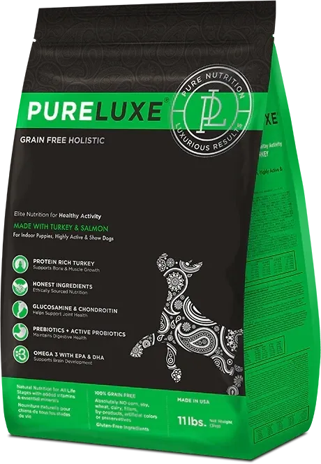 Pure Luxe Grain Free Holistic Turkey, Salmon and Split Peas Healthy Activity Dog Food 4lb