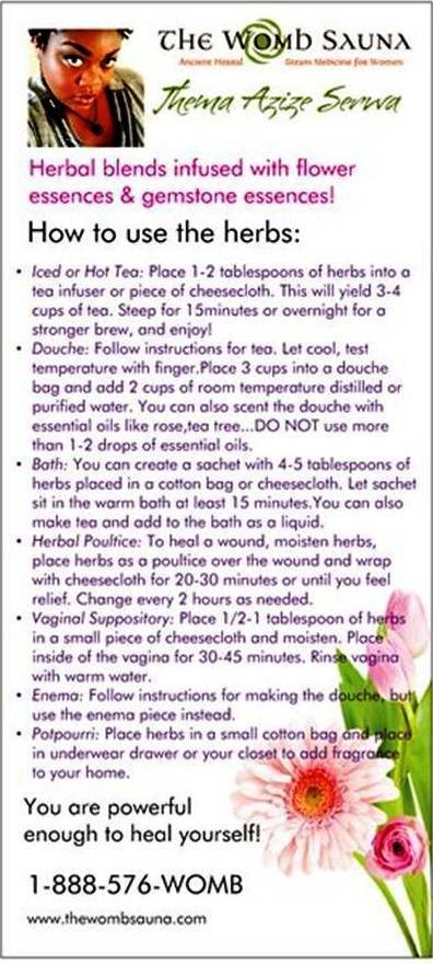 100 Instructional Cards for Womb Sauna Herbal Blends