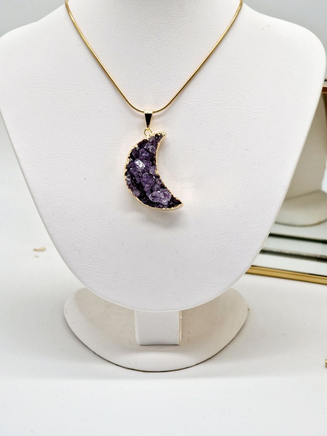 AMETHYST Mond Druzy Anhänger Gold