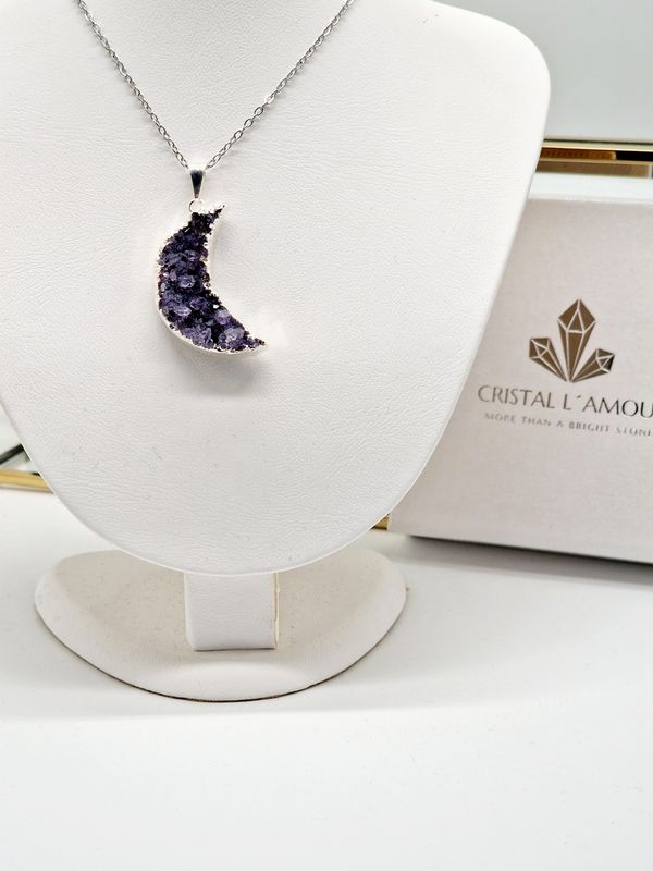 AMETHYST ANGEL Moon Druzy Pendant silver
