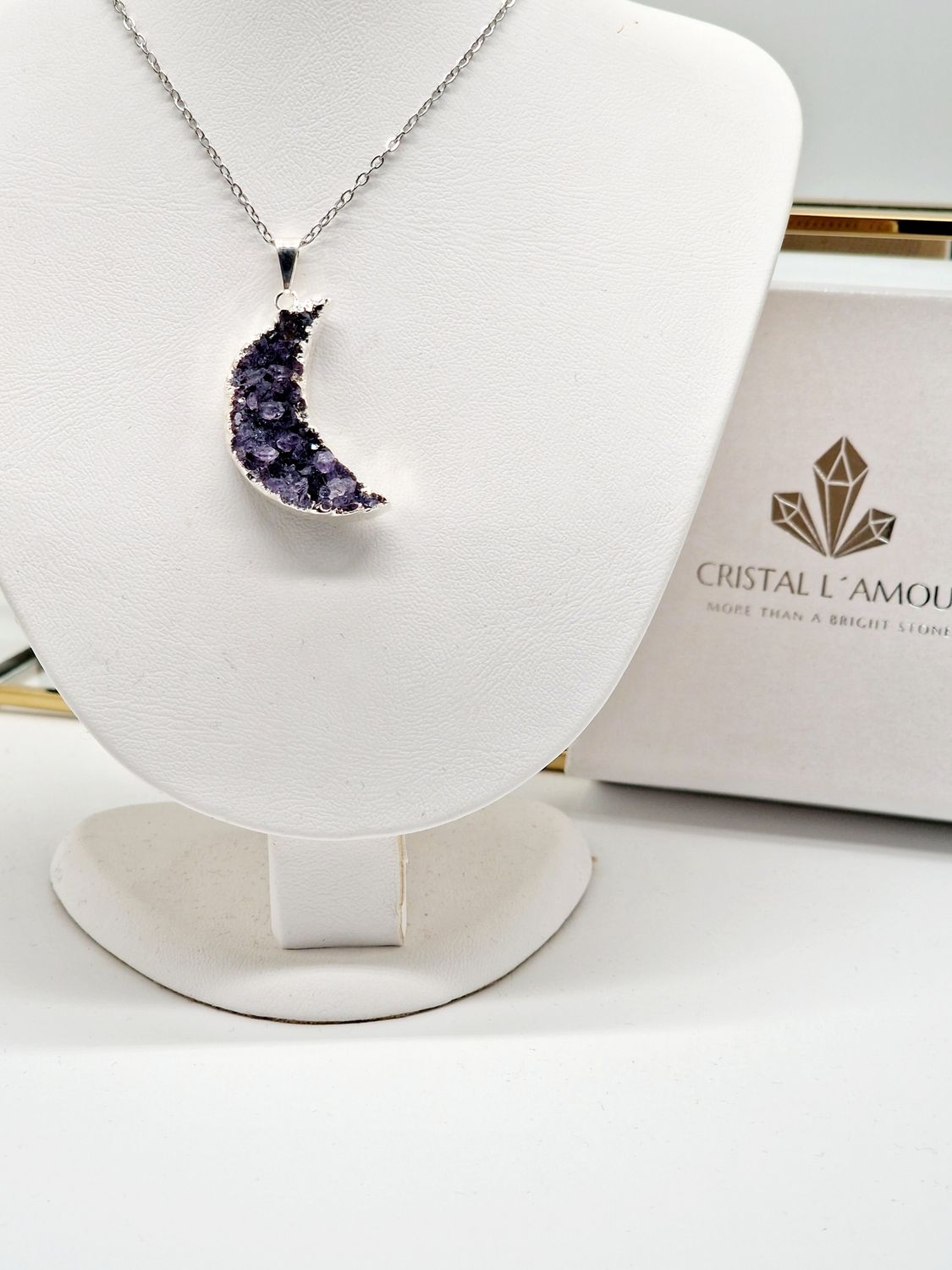 AMETHYST ANGEL Moon Druzy Pendant silver