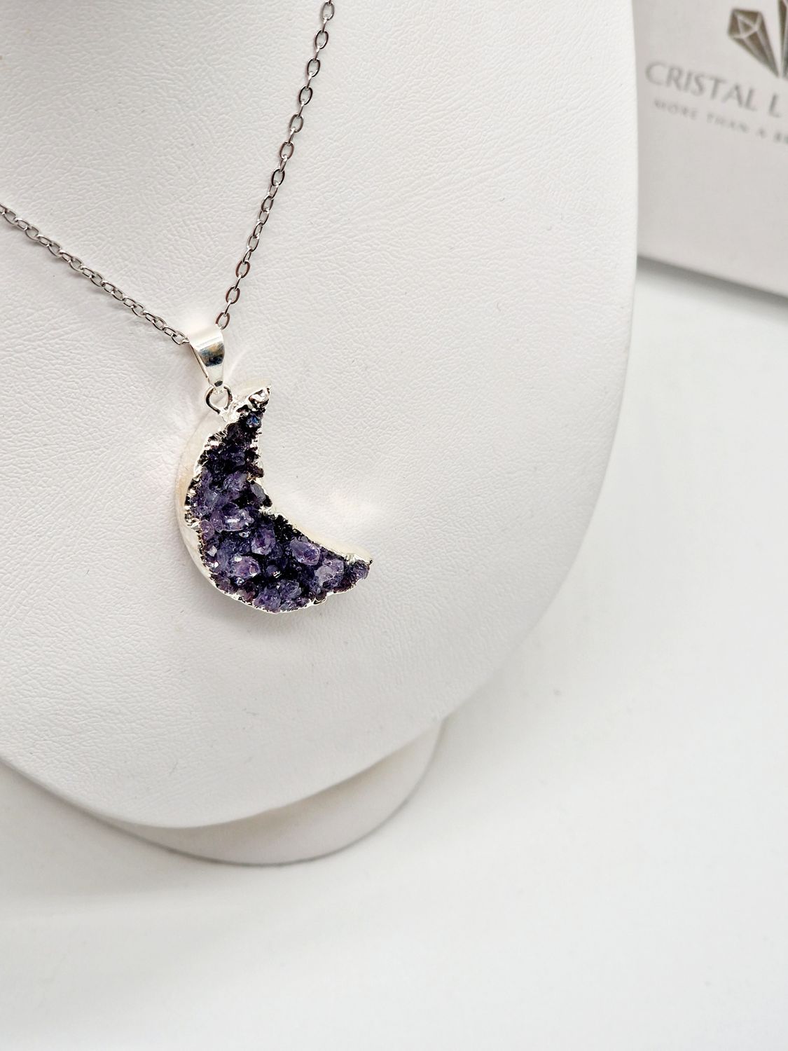 AMETHYSTE ANGEL Lune Druzy Pendentif Argent