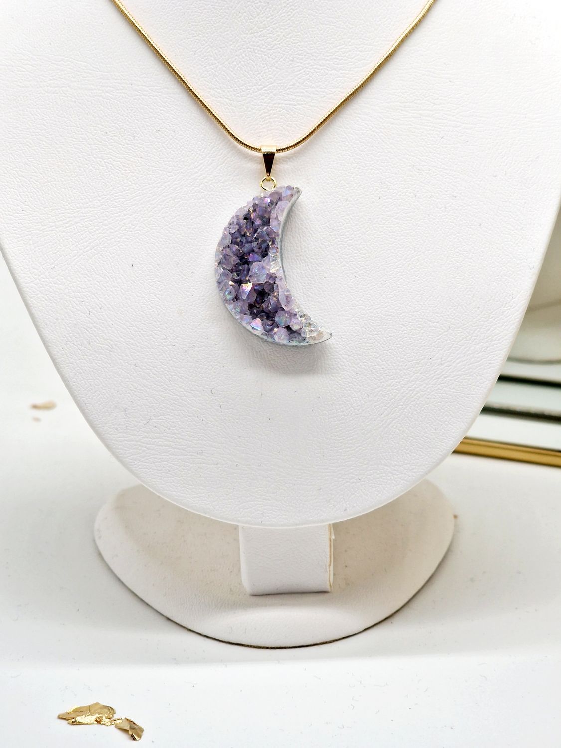 AMETHYST ANGEL AURA Moon Druzy Pendant Gold