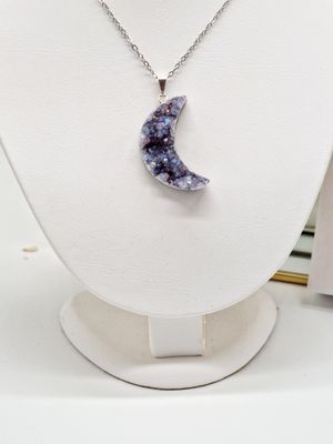 AMETHYST ANGEL AURA Moon Druzy Pendant Silver