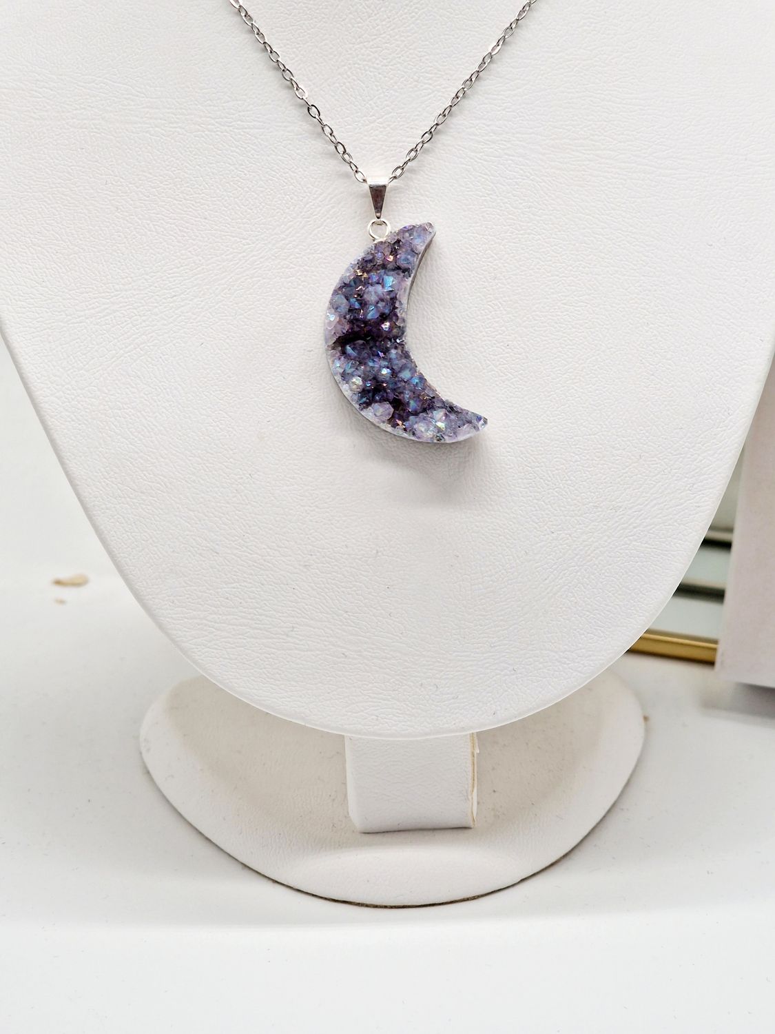 AMETHYST ANGEL AURA Moon Druzy Pendant Silver