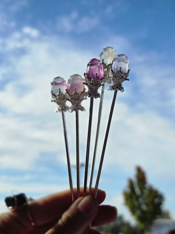 FLUORIT Rose Spange Silber