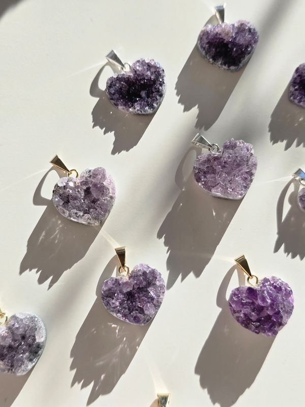 AMETHYST Mini Heart Druzy Pendant