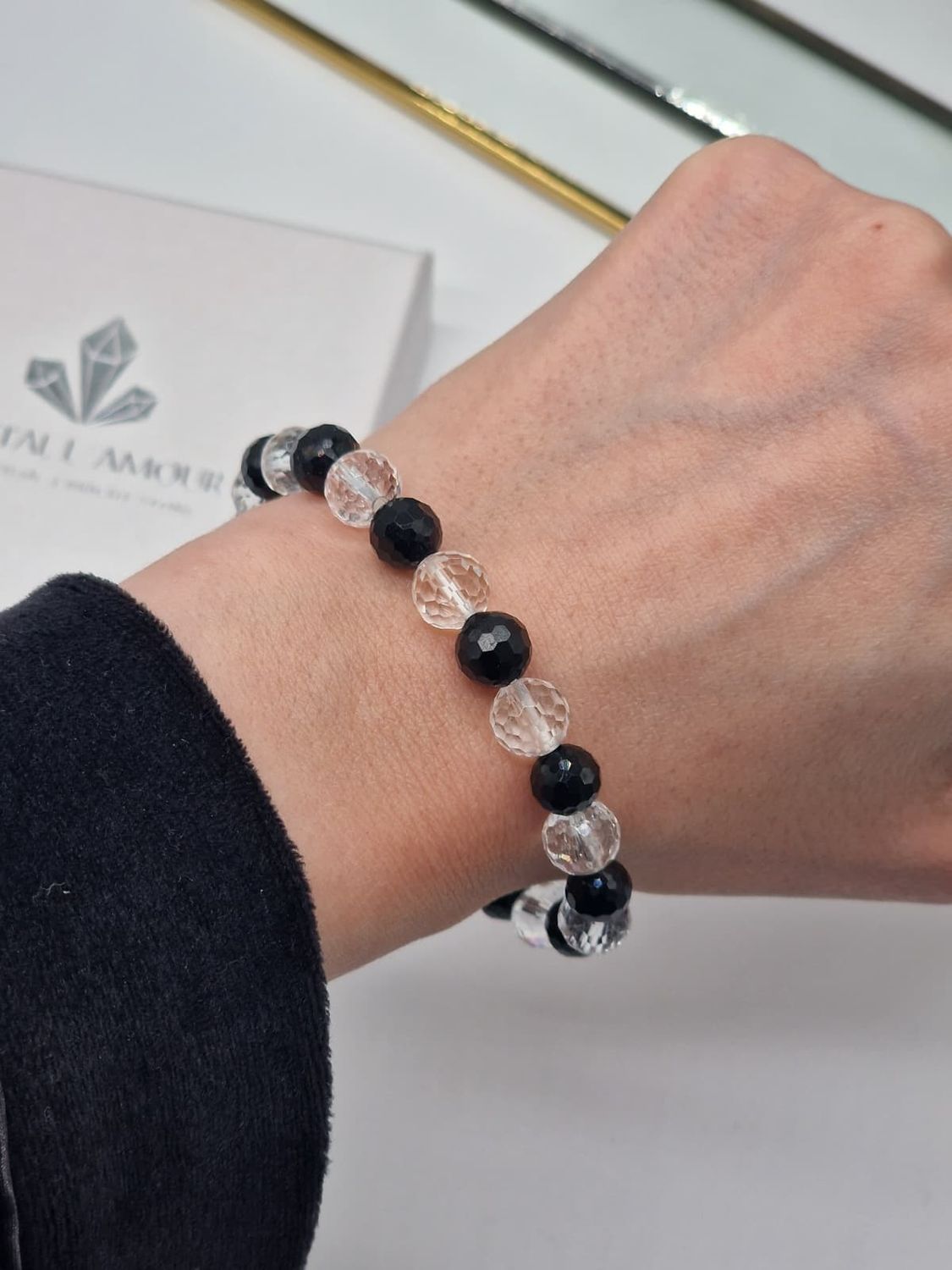 BERGKRISTALL &amp; TURMALIN Armband facettiert