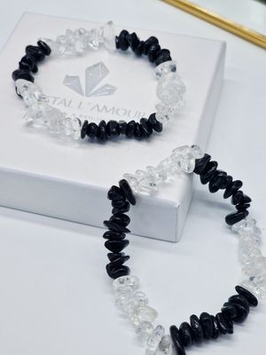 TURMALIN &amp; BERGKRISTALL Splitterarmband