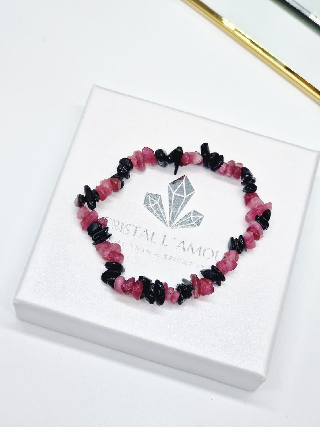 TURMALIN Pink &amp; Schwarz Splitterarmband