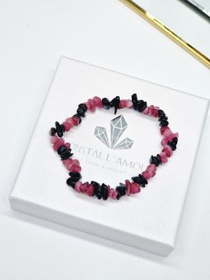TURMALIN Pink &amp; Schwarz Splitterarmband