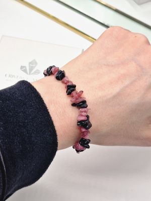 TURMALIN Pink &amp; Schwarz Splitterarmband
