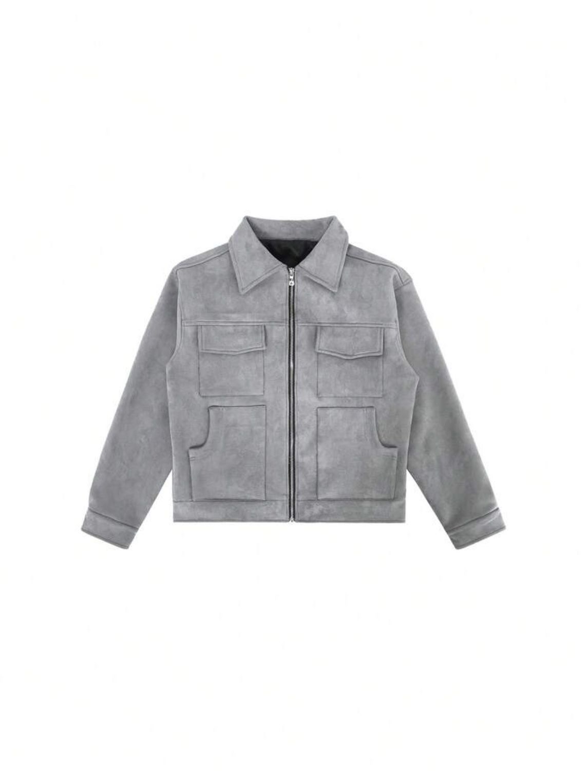 Giacca in suede grigio con tasche frontali - Stile minimal e moderno