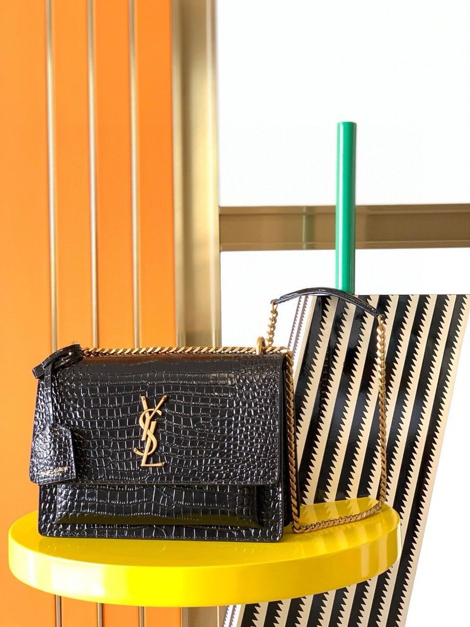 Borsa YSL SUNSET MEDIUM IN PELLE GOFFRATA COCCODRILLO