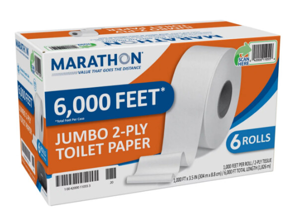 Marathon Jumbo Roll 2-Ply Toilet Paper, Septic Safe (1000 ft./roll, 6 rolls/case)