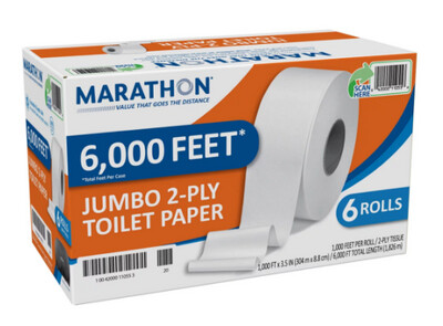 Marathon Jumbo Roll 2-Ply Toilet Paper, Septic Safe (1000 ft./roll, 6 rolls/case)