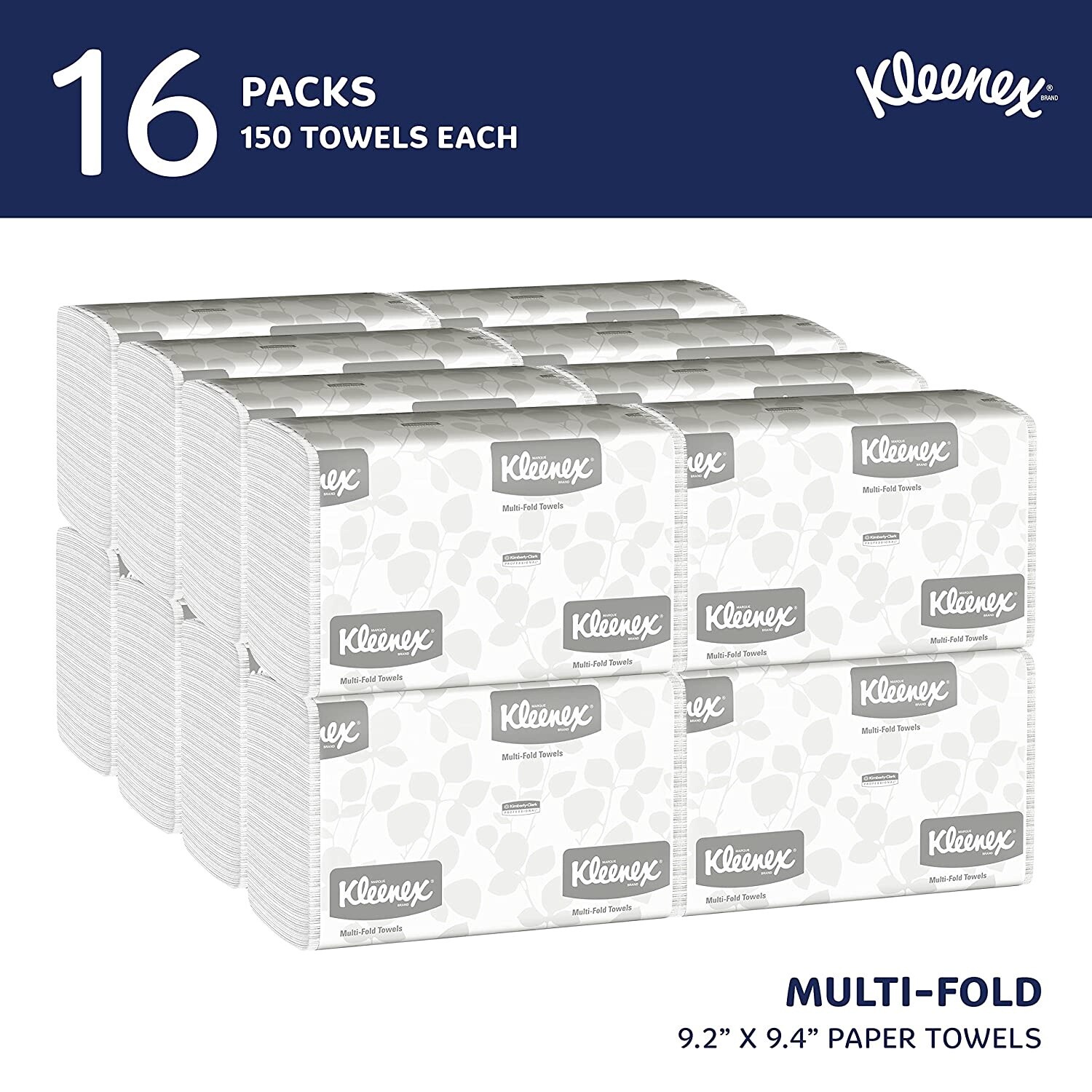 Kleenex Multifold Paper Towels (01890), White, 16 Packs / Case