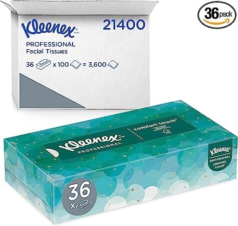 Kleenex® Professional Facial Tissue for Business (21400), Flat Tissue Boxes, 36 Boxes/Case